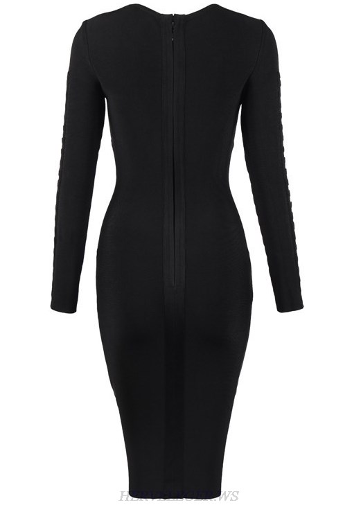 Herve Leger Black Long Sleeve Multi Cut Out Dress