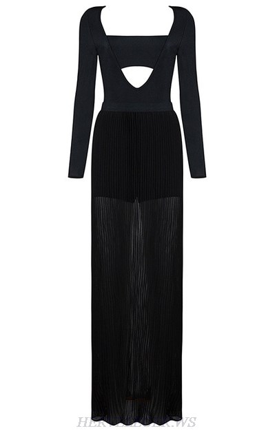 Herve Leger Black Long Sleeve Two Piece Evening Dress