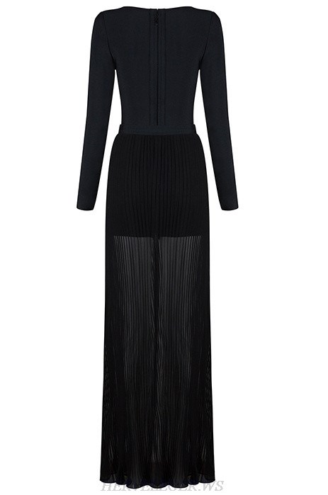 Herve Leger Black Long Sleeve Two Piece Evening Dress