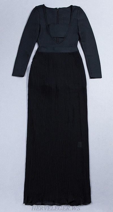 Herve Leger Black Long Sleeve Two Piece Evening Dress