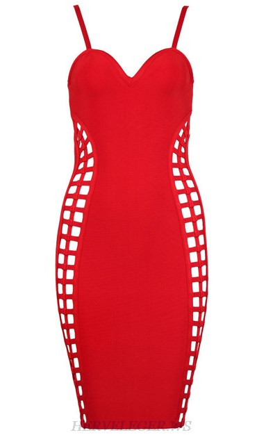 Herve Leger Red Multi Cut Out Dress