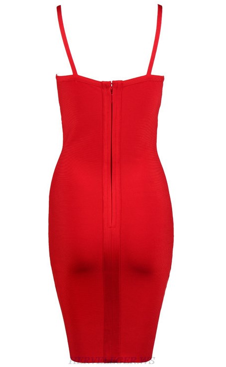 Herve Leger Red Multi Cut Out Dress