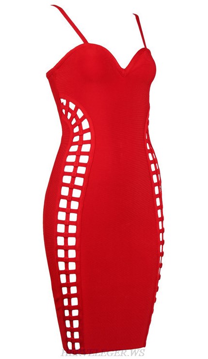 Herve Leger Red Multi Cut Out Dress