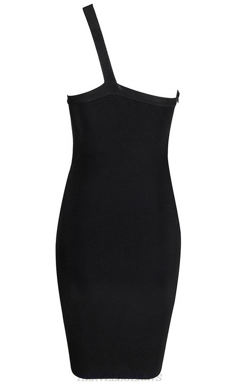 Herve Leger Black Silver One Shoulder Sequin Dress