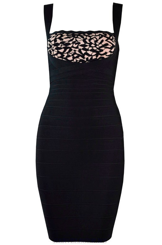 Herve Leger Black Scalloped Patterned Dress