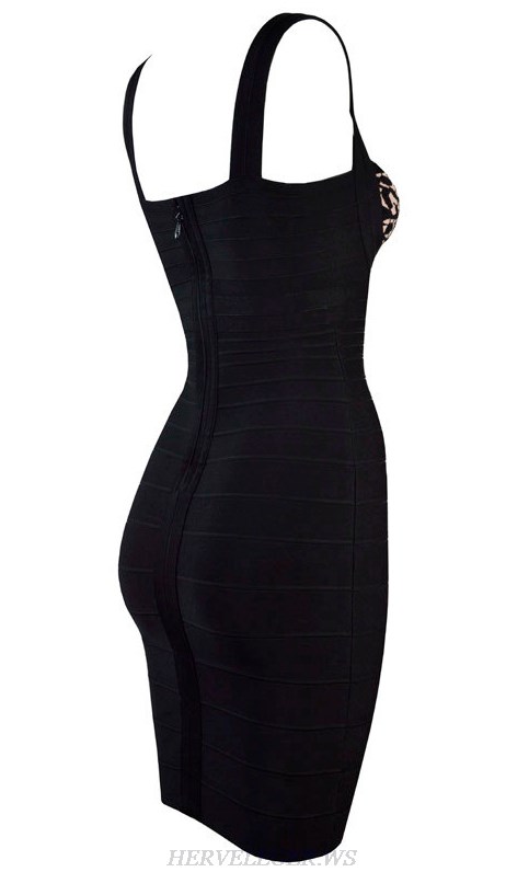 Herve Leger Black Scalloped Patterned Dress