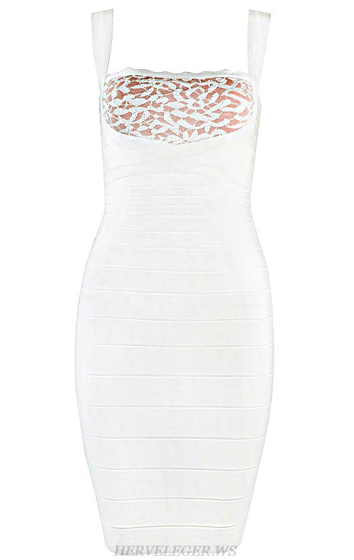 Herve Leger White Scalloped Patterned Dress