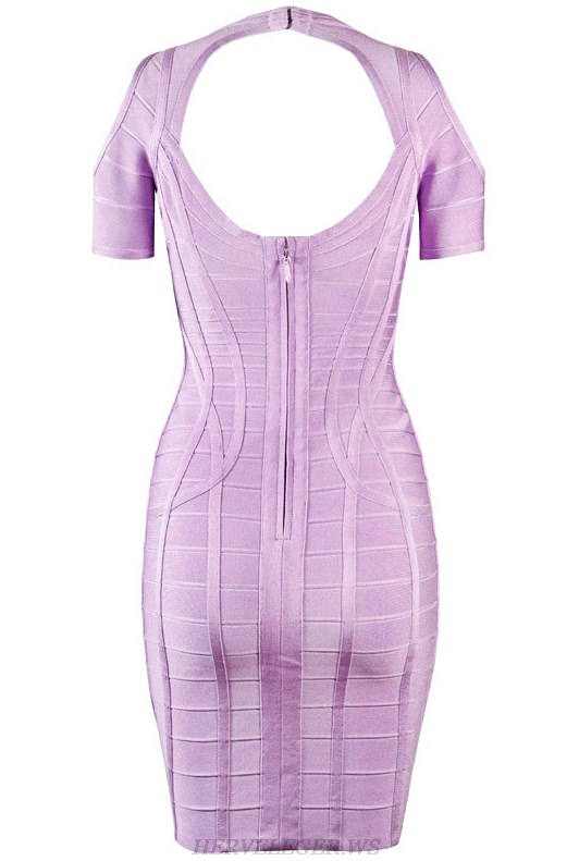 Herve Leger Lavender Short Sleeve Cold Shoulder Dress