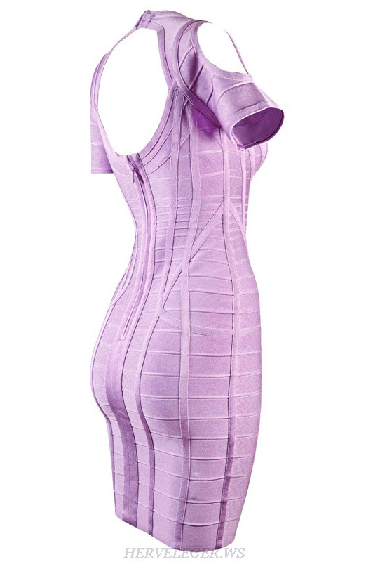 Herve Leger Lavender Short Sleeve Cold Shoulder Dress