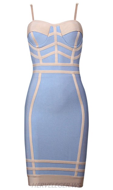 Herve Leger Blue And Nude Colorblock Dress