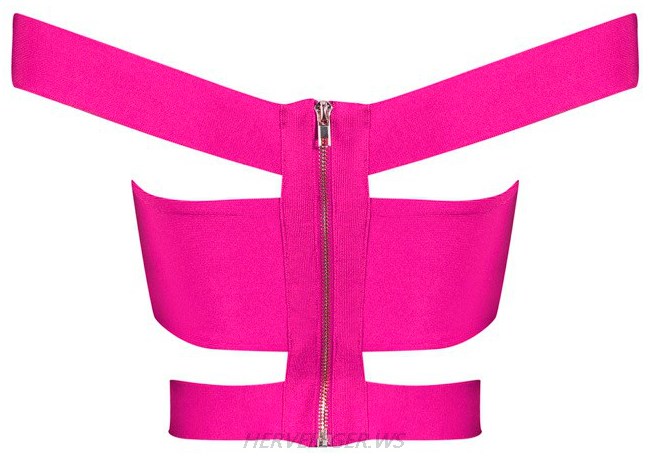 Herve Leger Pink Bardot Cutout Panel Top