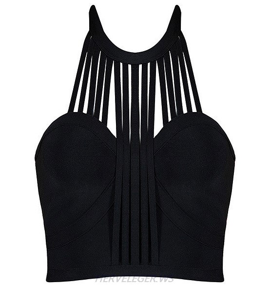 Herve Leger Black Halter Strappy Top