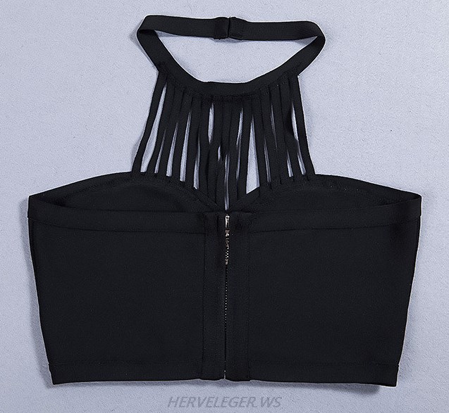 Herve Leger Black Halter Strappy Top