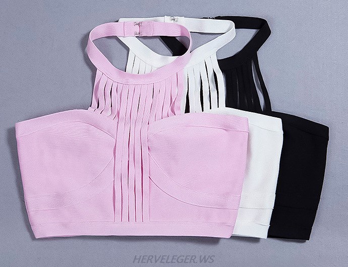 Herve Leger Pink Halter Strappy Top