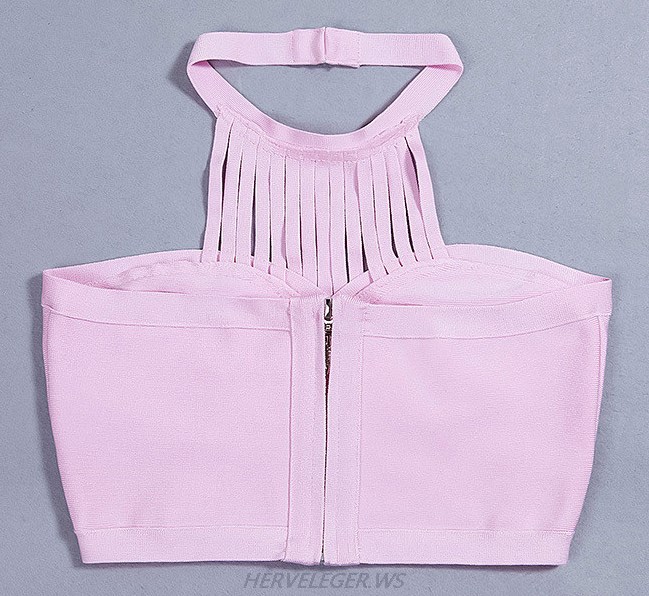 Herve Leger Pink Halter Strappy Top