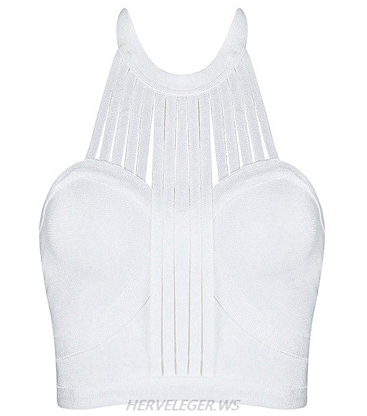 Herve Leger White Halter Strappy Top