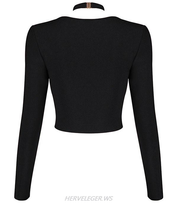 Herve Leger Black Long Sleeve Halter Top