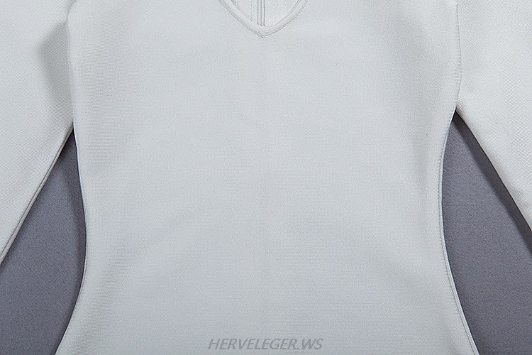 Herve Leger White Long Sleeve High Neck Bodysuit 