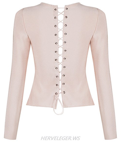 Herve Leger Nude Long Sleeve Lace up Top