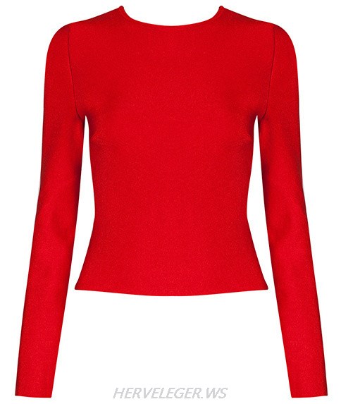 Herve Leger Red Long Sleeve Lace up Top