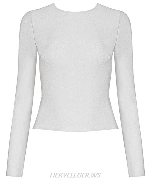 Herve Leger White Long Sleeve Lace up Top