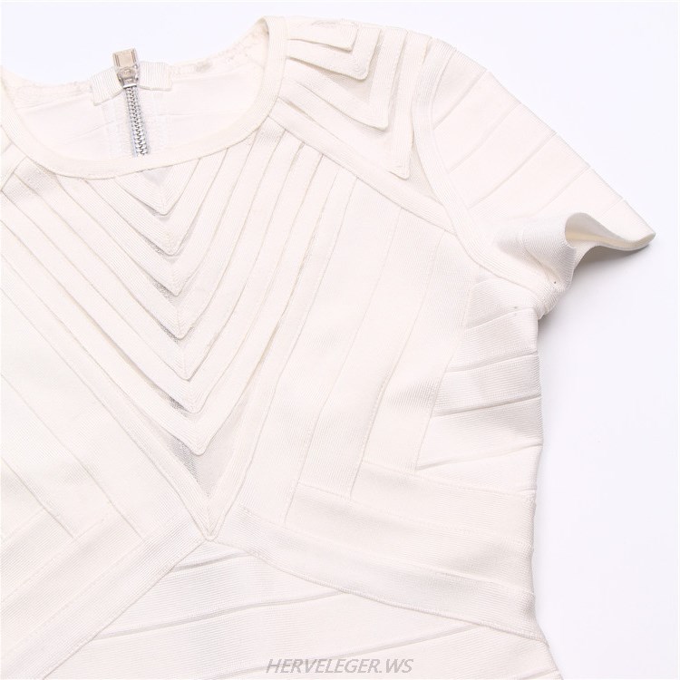 Herve Leger White Short Sleeve Mesh Top