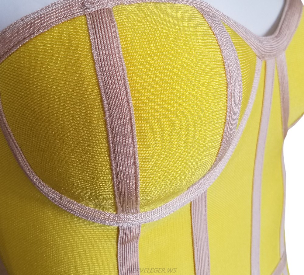 Herve Leger Yellow And Nude Strapless Bandage Dress