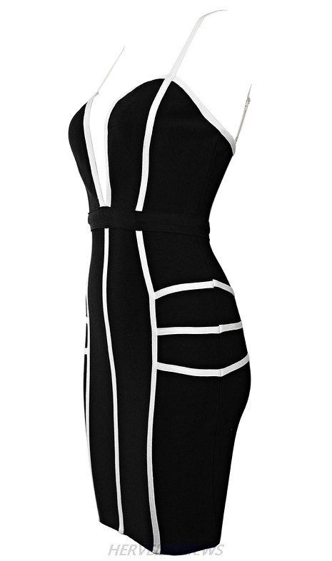 Herve Leger Black And White V Neck Dress