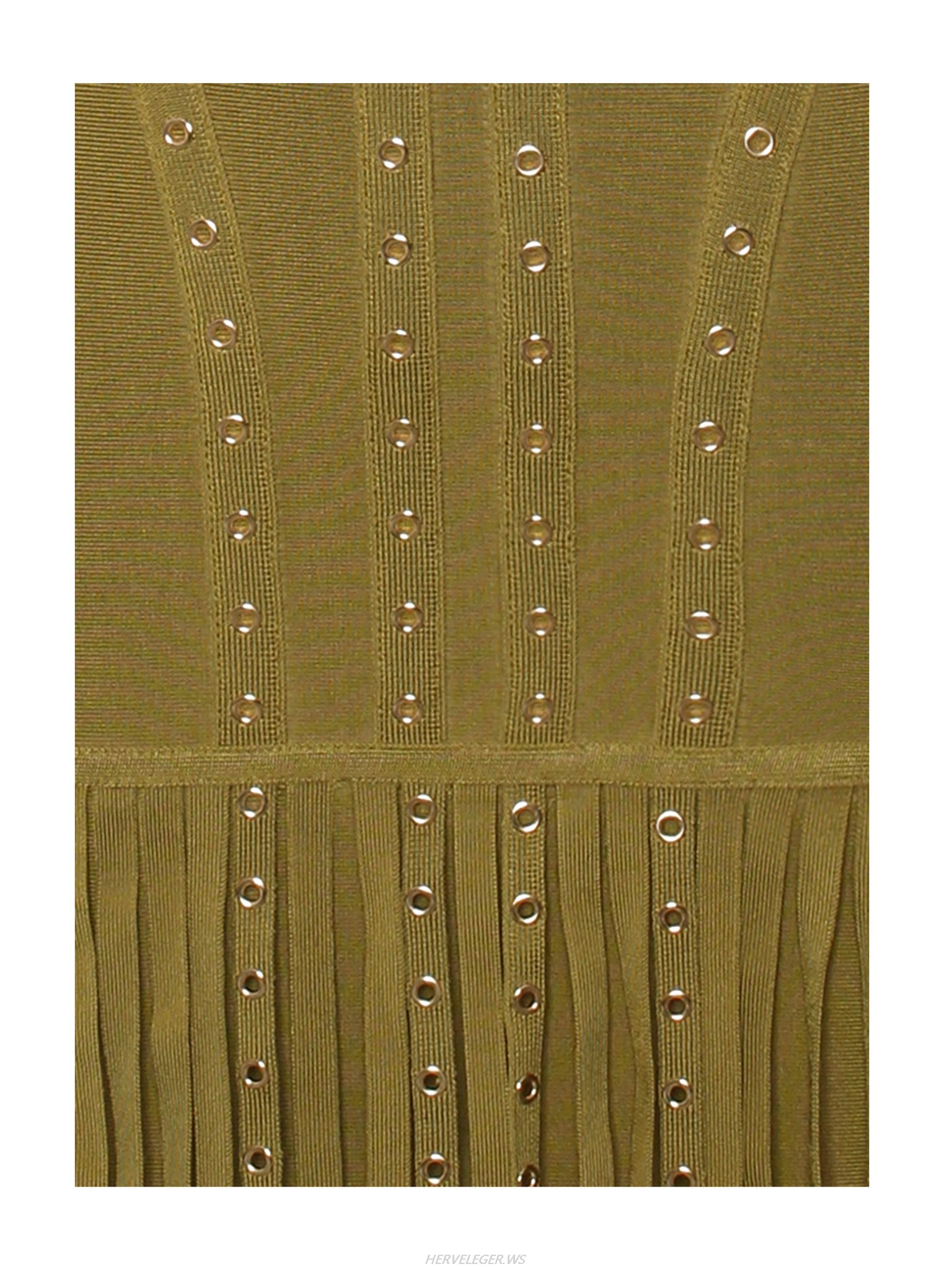 Herve Leger Olive Green Studded Fringe Dress