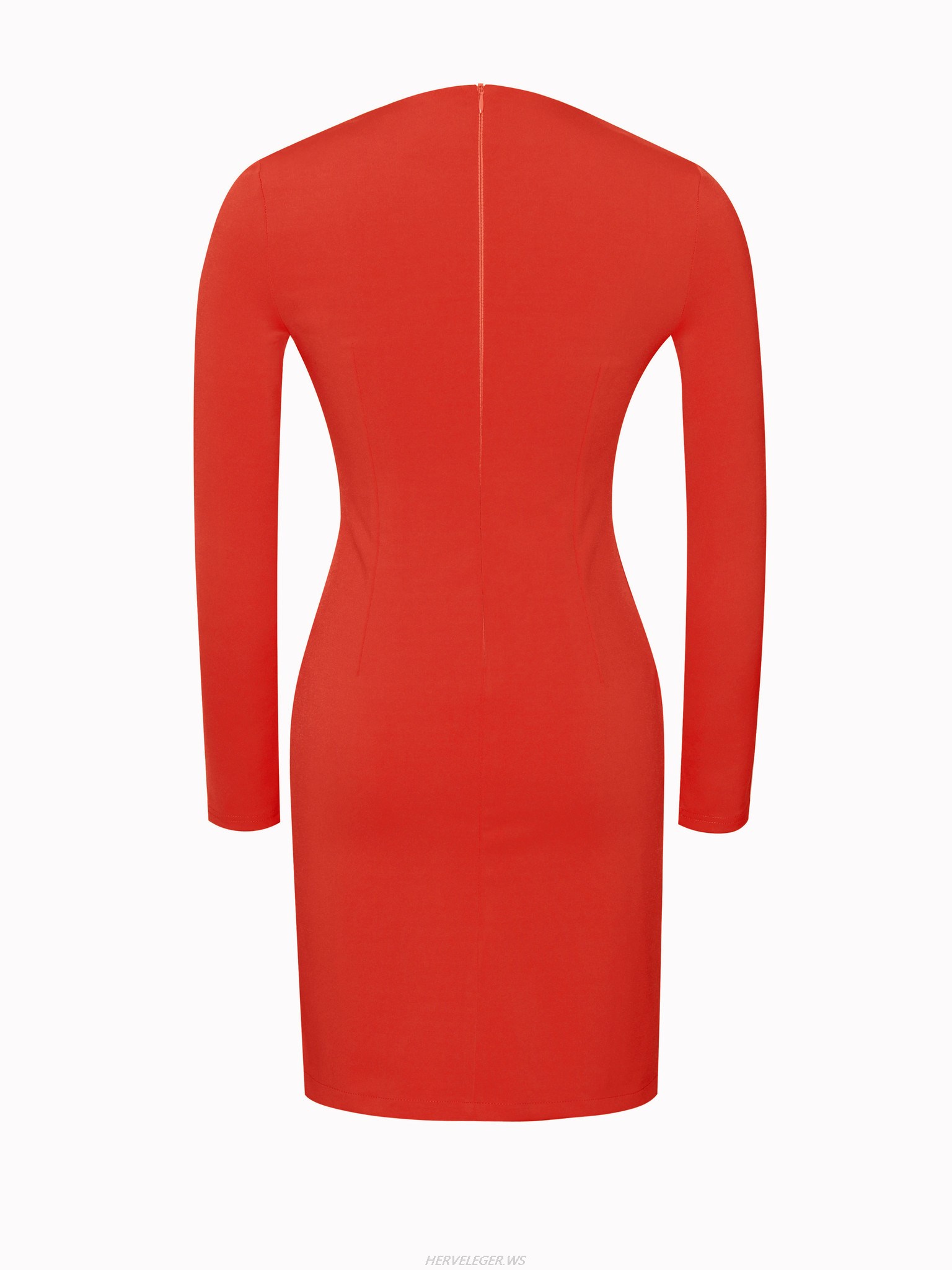 Herve Leger Red Zip Up Long Sleeve Stretch Dress