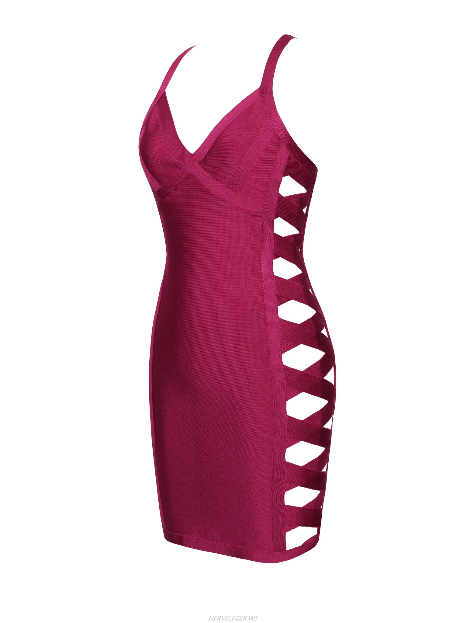 Herve Leger Purple Cross V Neck Cutout Dress