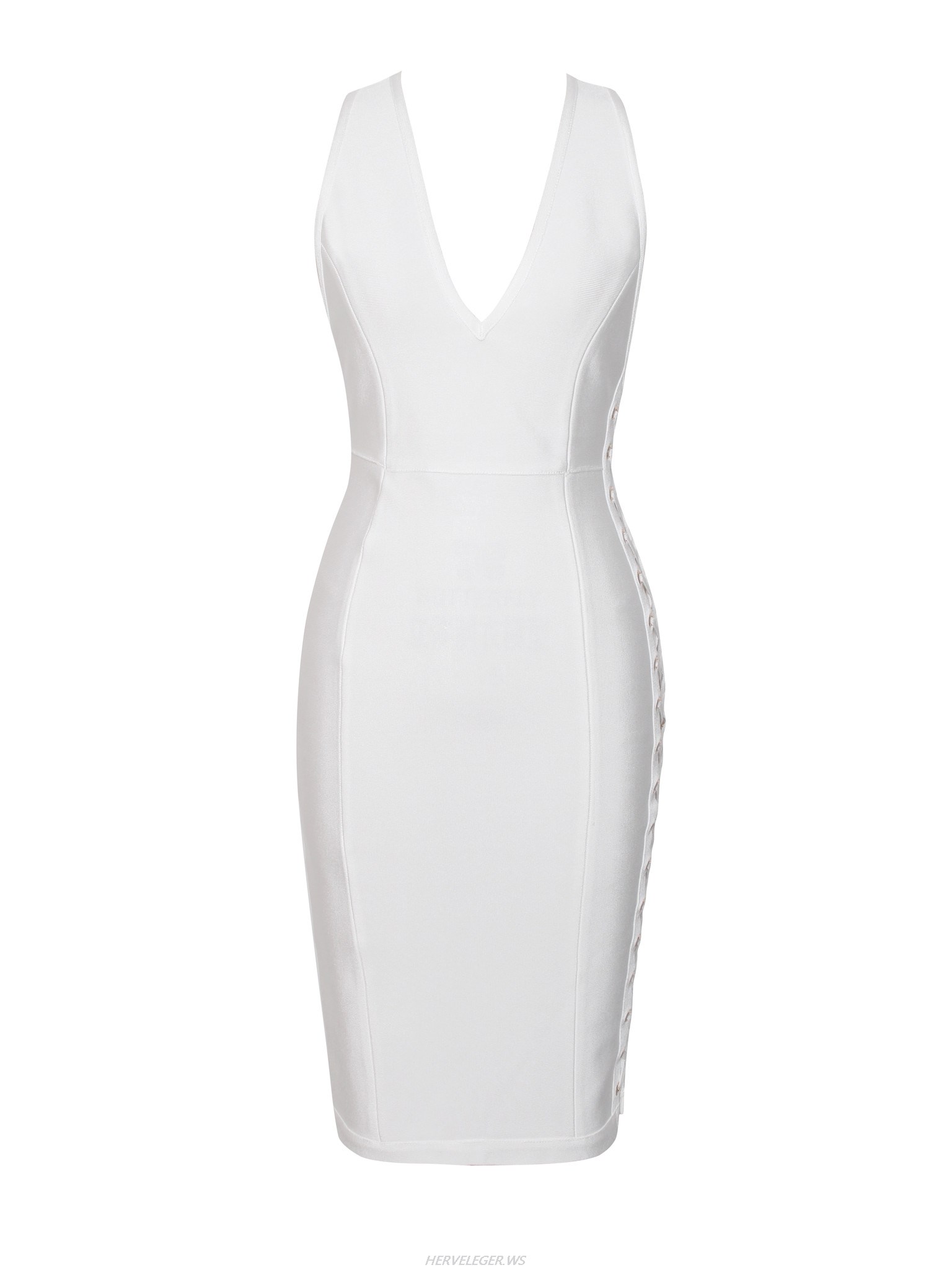 Herve Leger White V Neck Cut Out Dress