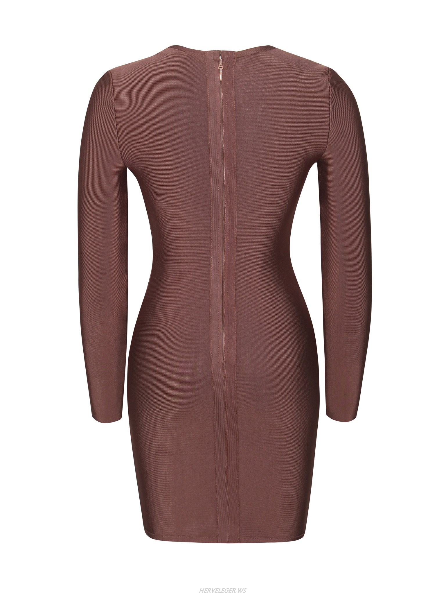 Herve Leger Coffee Lace Up Long Sleeve Dress