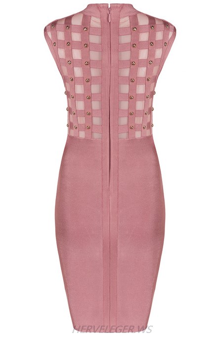 Herve Leger Pink Mesh Studded Dress