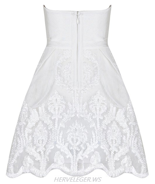 Herve Leger White Sweetheart Skater A Line Dress