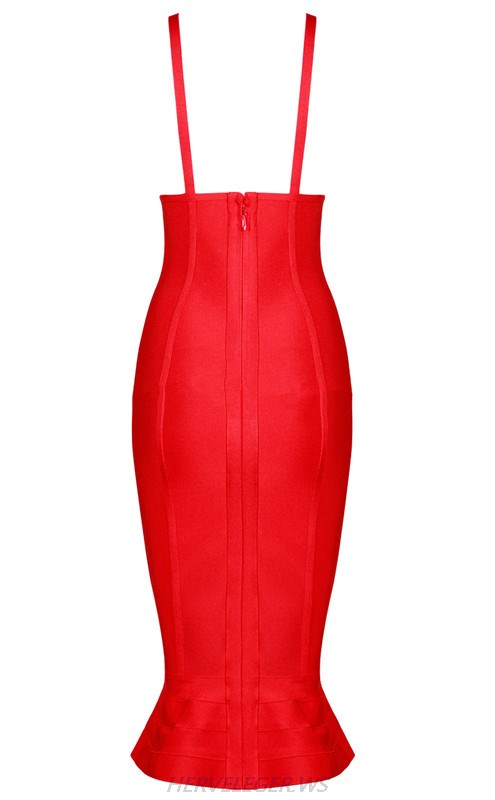 Herve Leger Red Fluted Dress