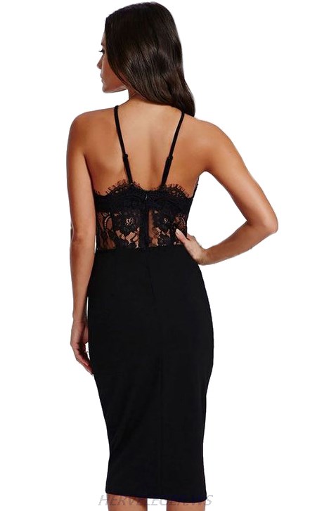 Herve Leger Black Halter Lace Dress