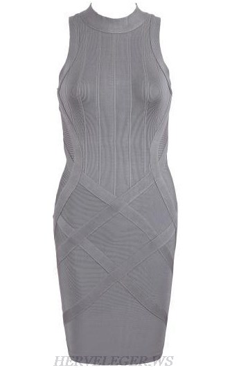 Herve Leger Grey High Neck Dress