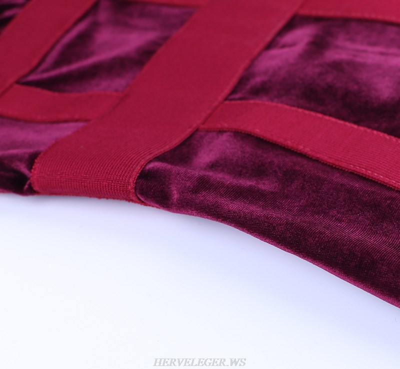 Herve Leger Burgundy Velvet Panel Dress