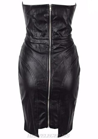 Herve Leger Black Bandeau Studded Faux Leather Halter Stars Dress