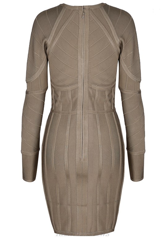 Herve Leger Taupe Long Sleeve Dress