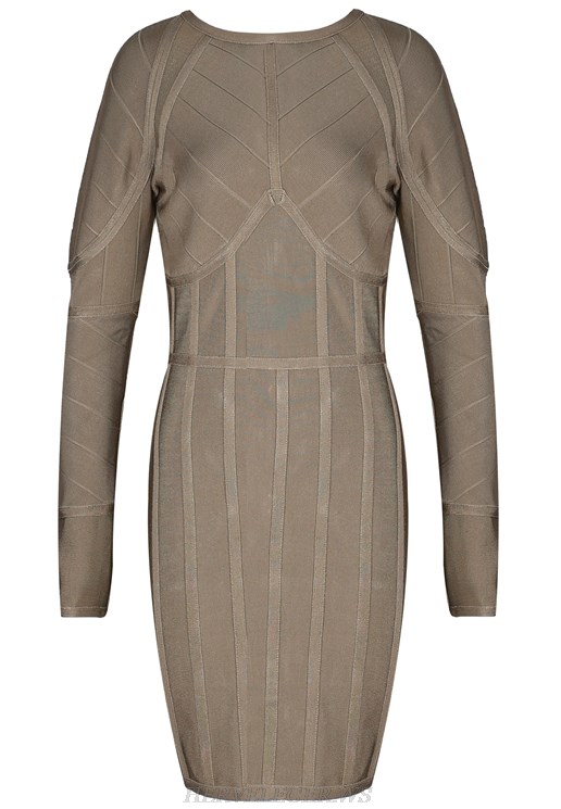 Herve Leger Taupe Long Sleeve Dress