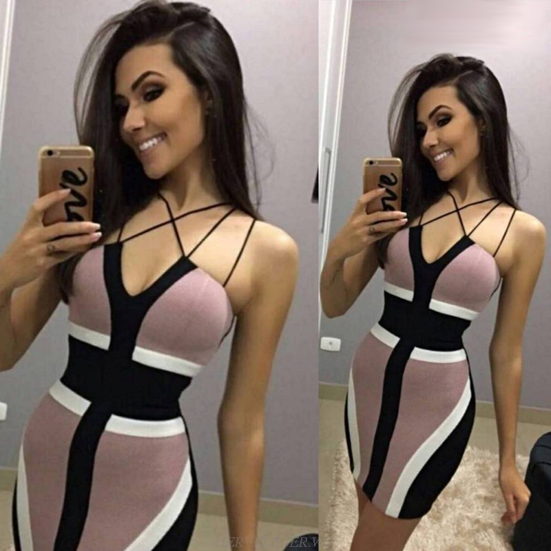 Herve Leger Colorblock Strappy Dress