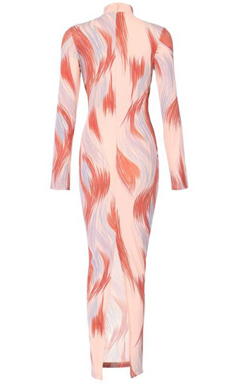 Herve Leger Nude Long Sleeve Printed Mesh Dress