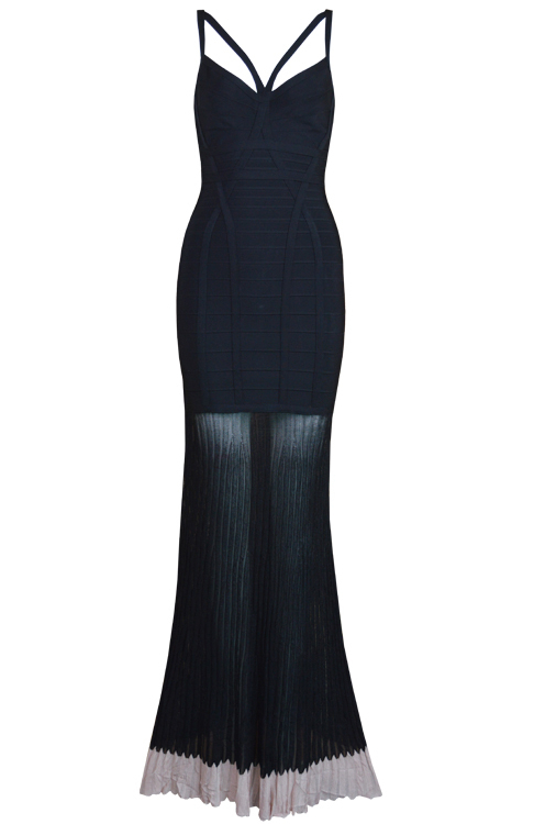 Herve Leger Black Mermaid Mesh Gown