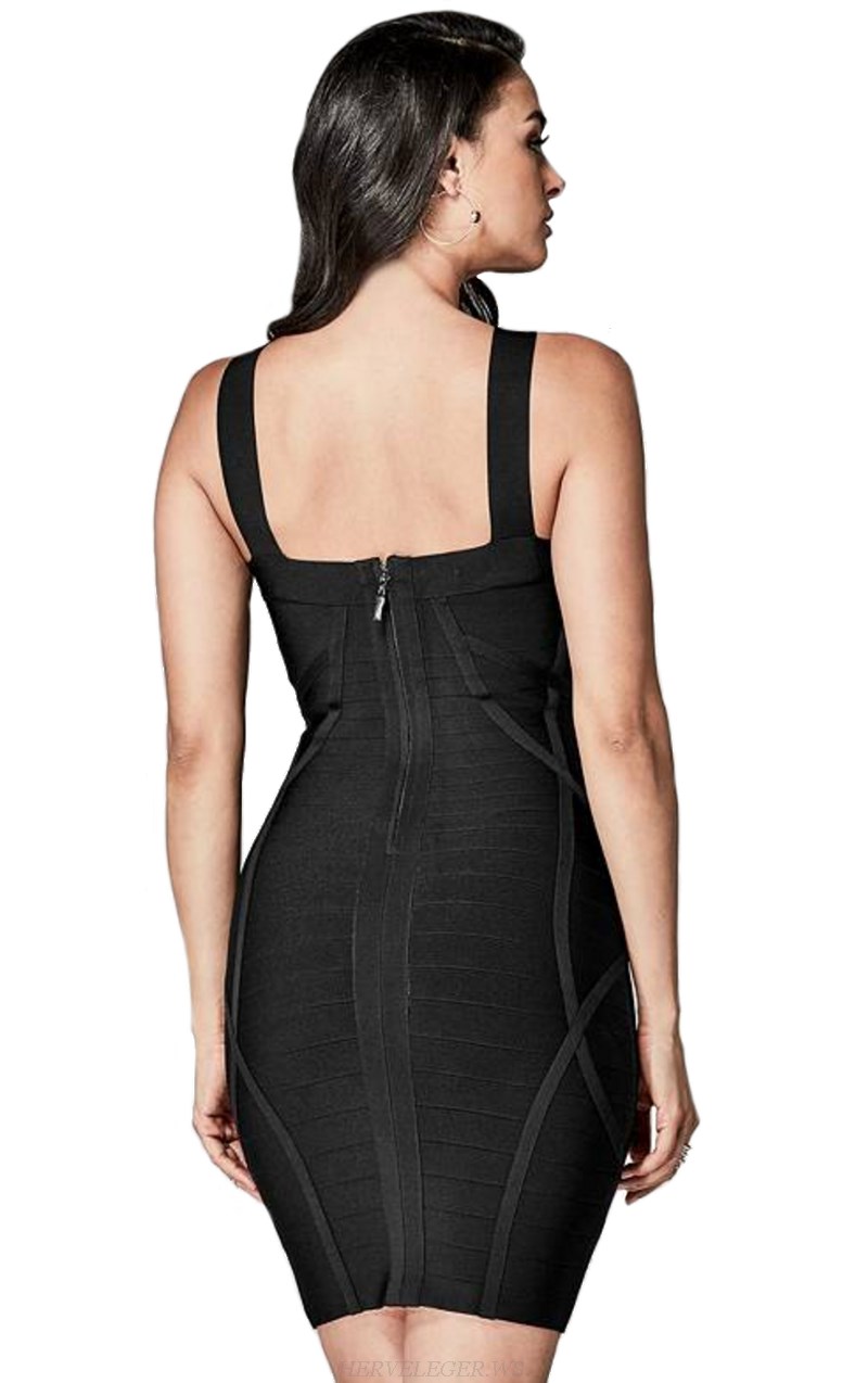 Herve Leger Black Halter Cut Out Bandage Dress