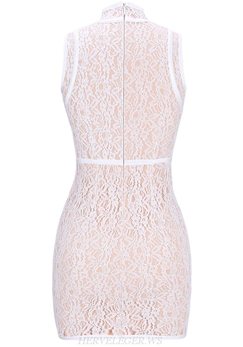 Herve Leger White Lace Panel Bandage Dress