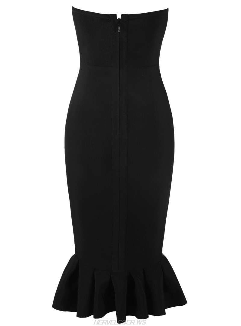 Herve Leger Black Bandeau Cut Out Fluted Dress