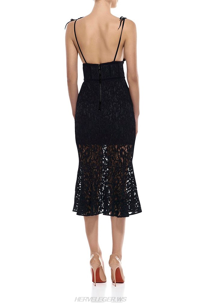 Herve Leger Black Lace Fluted Dress