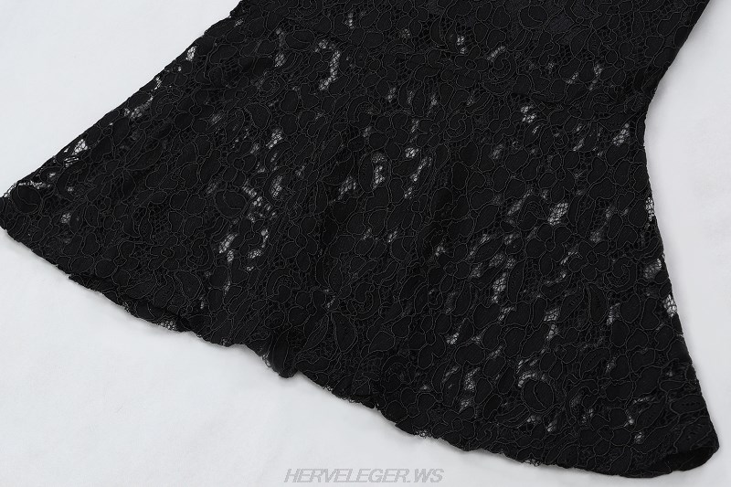 Herve Leger Black Lace Fluted Dress